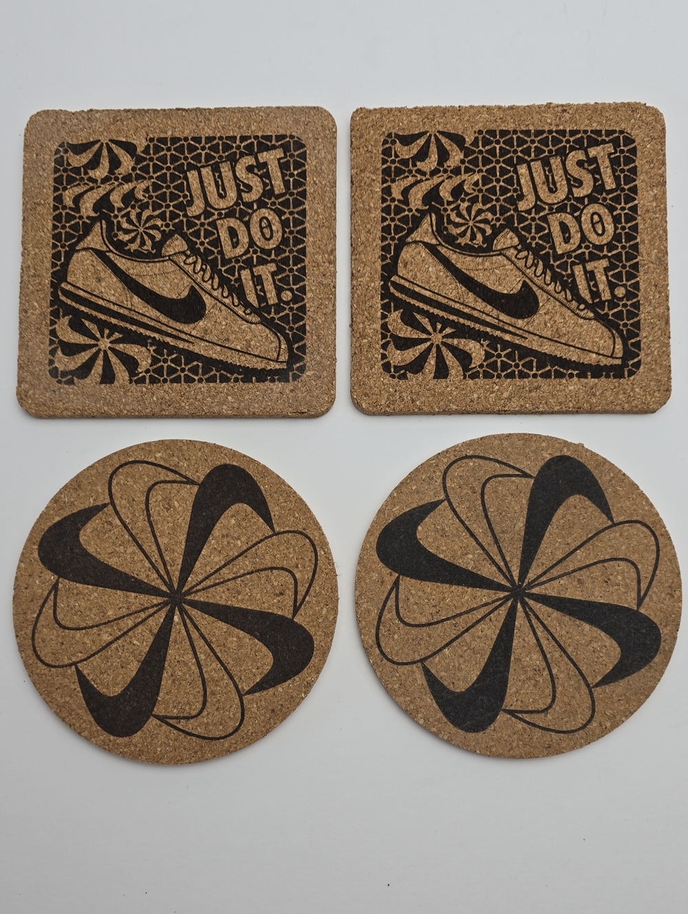 RARE Nike Cork Coaster Set with Sunburst Logo & 'Just Do It' Nike Cortez Design